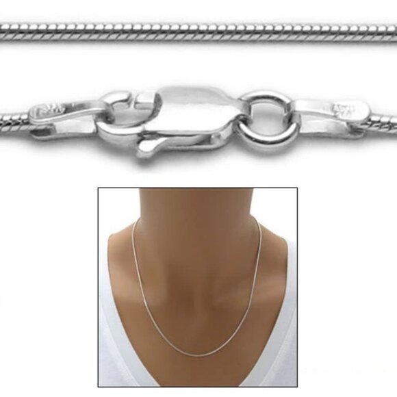 STERLING SILVER SNAKE CHAIN NECKLACE 1.25MM (GAUGE 030). AVAILABLE IN 7 LENGTHS. - Picture 1 of 2